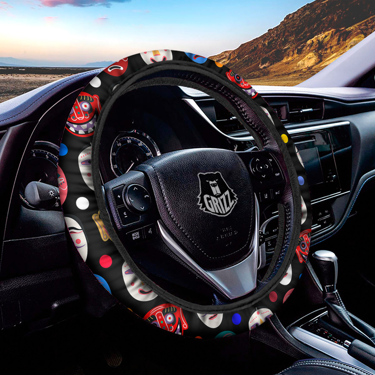 Traditional Korean Masks Print Pattern Car Steering Wheel Cover-grizzshop