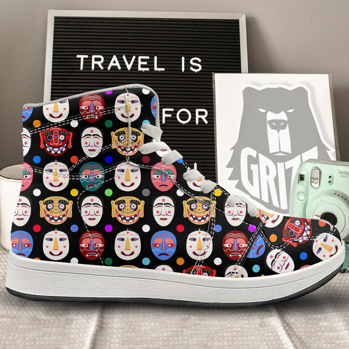 Traditional Korean Masks Print Pattern High Top Sneakers-grizzshop