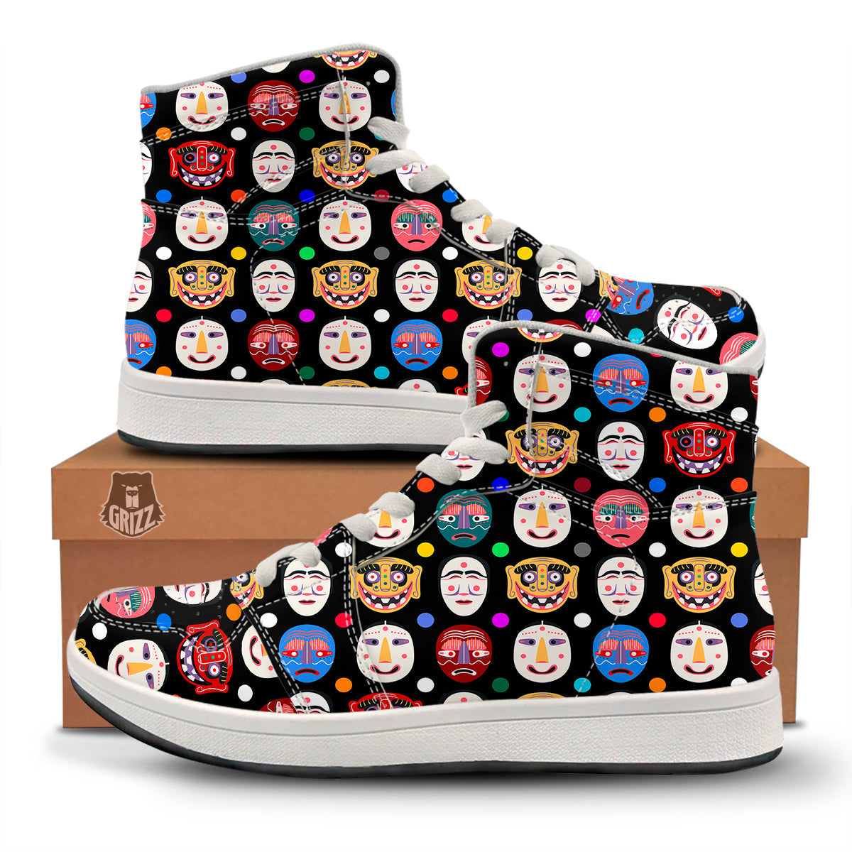 Traditional Korean Masks Print Pattern High Top Sneakers-grizzshop