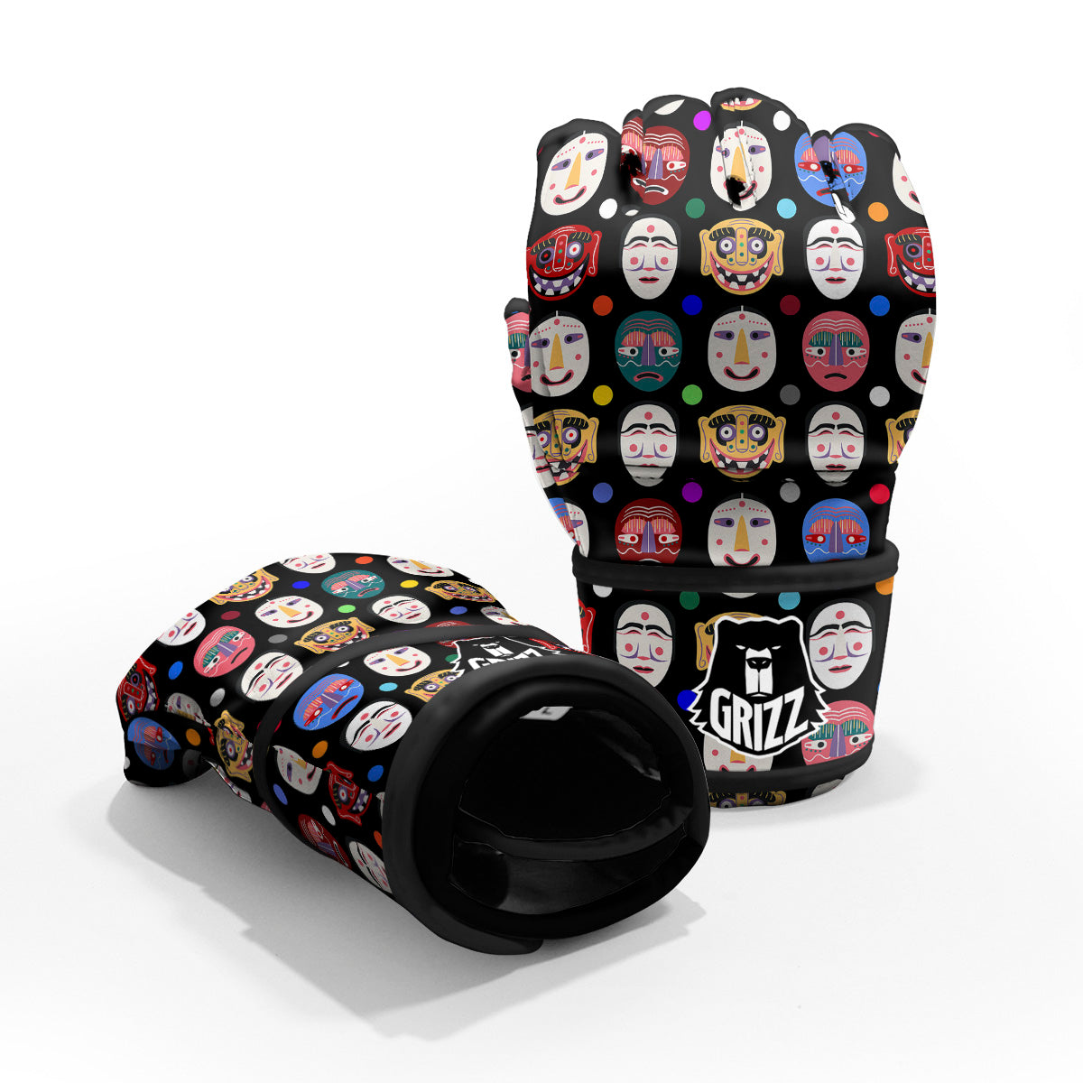 Traditional Korean Masks Print Pattern MMA Gloves-grizzshop