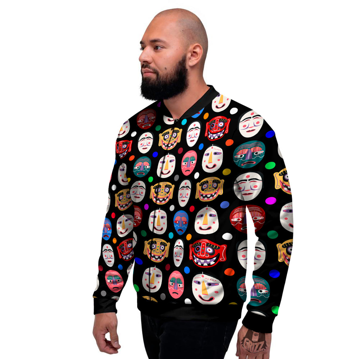 Traditional Korean Masks Print Pattern Men's Bomber Jacket-grizzshop