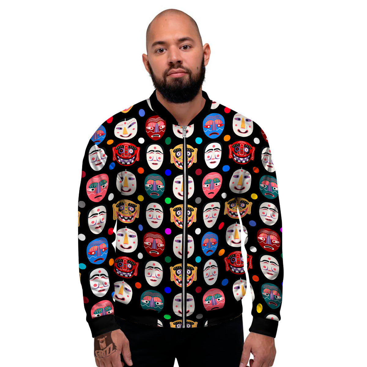 Traditional Korean Masks Print Pattern Men's Bomber Jacket-grizzshop