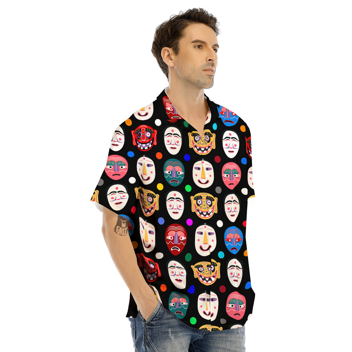 Traditional Korean Masks Print Pattern Men's Hawaiian Shirt-grizzshop