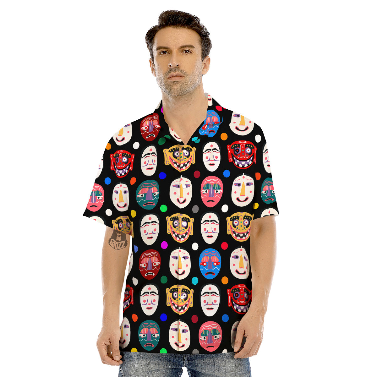 Traditional Korean Masks Print Pattern Men's Hawaiian Shirt-grizzshop