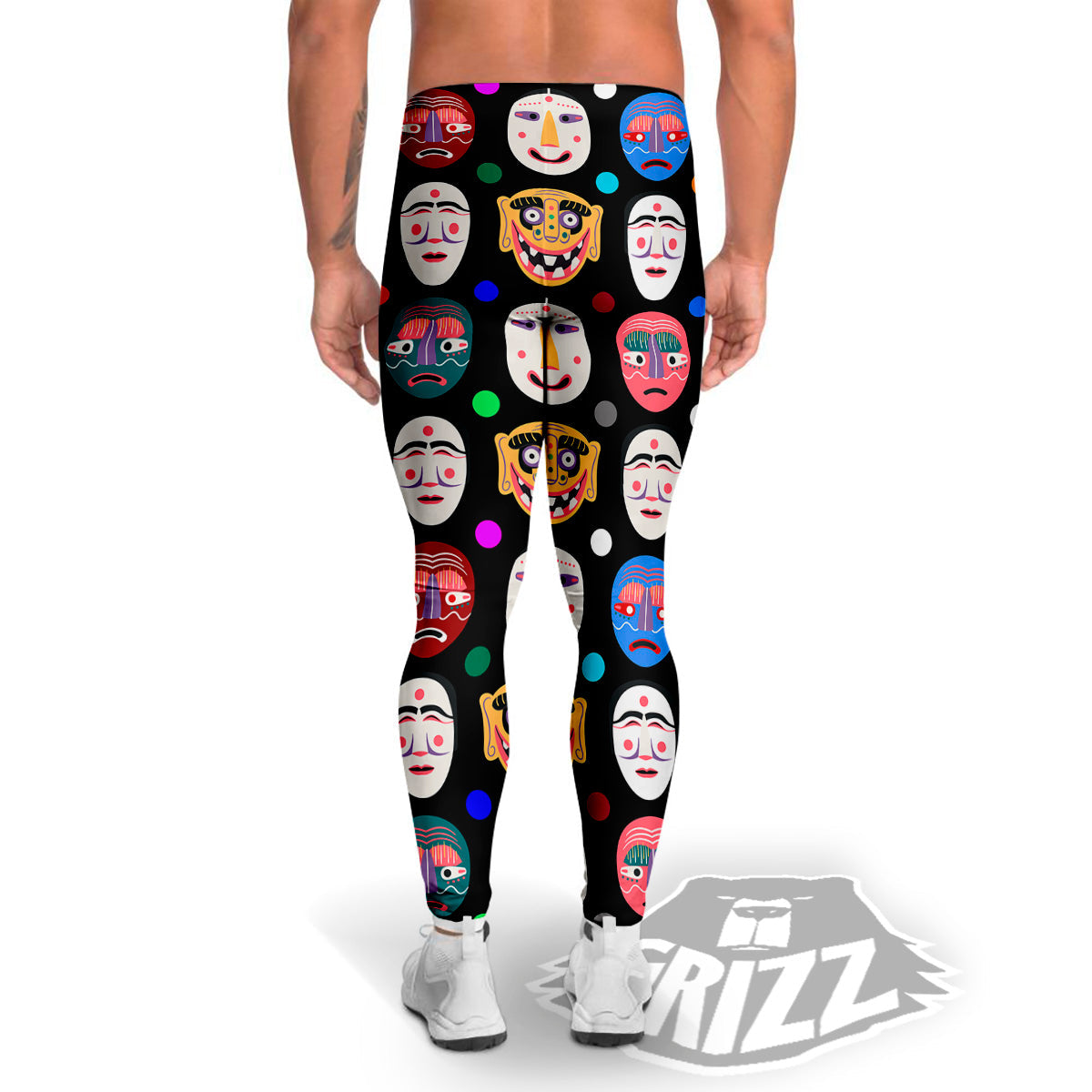 Traditional Korean Masks Print Pattern Men's Leggings-grizzshop