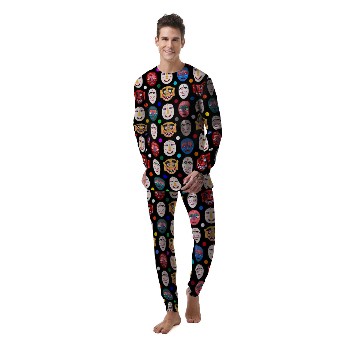 Traditional Korean Masks Print Pattern Men's Pajamas-grizzshop