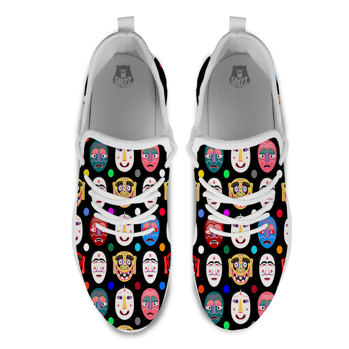 Traditional Korean Masks Print Pattern White Athletic Shoes-grizzshop