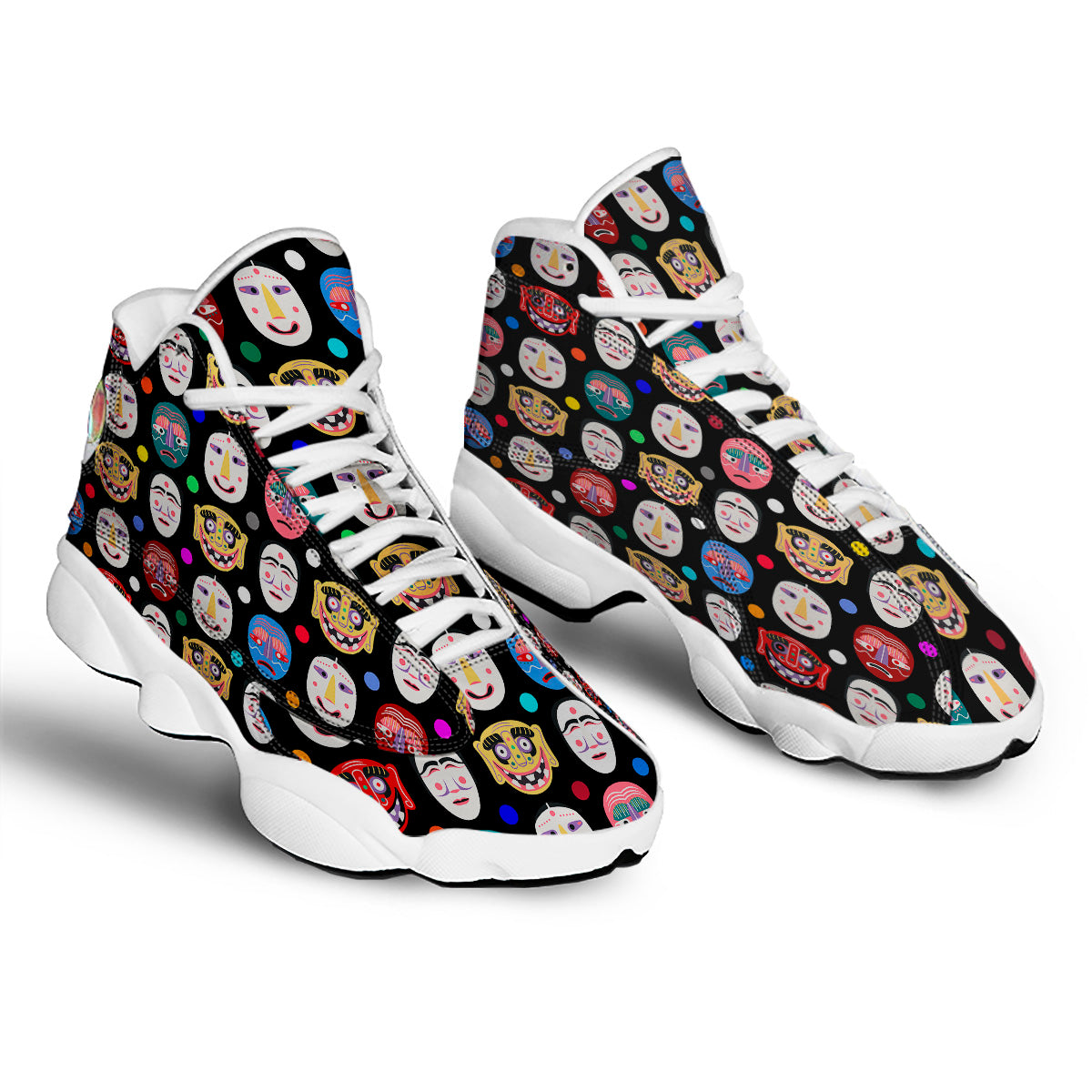 Traditional Korean Masks Print Pattern White Basketball Shoes-grizzshop