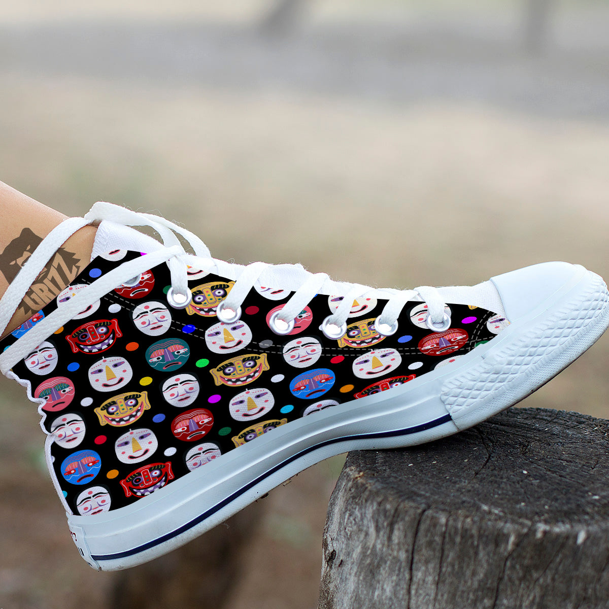 Traditional Korean Masks Print Pattern White High Top Shoes-grizzshop