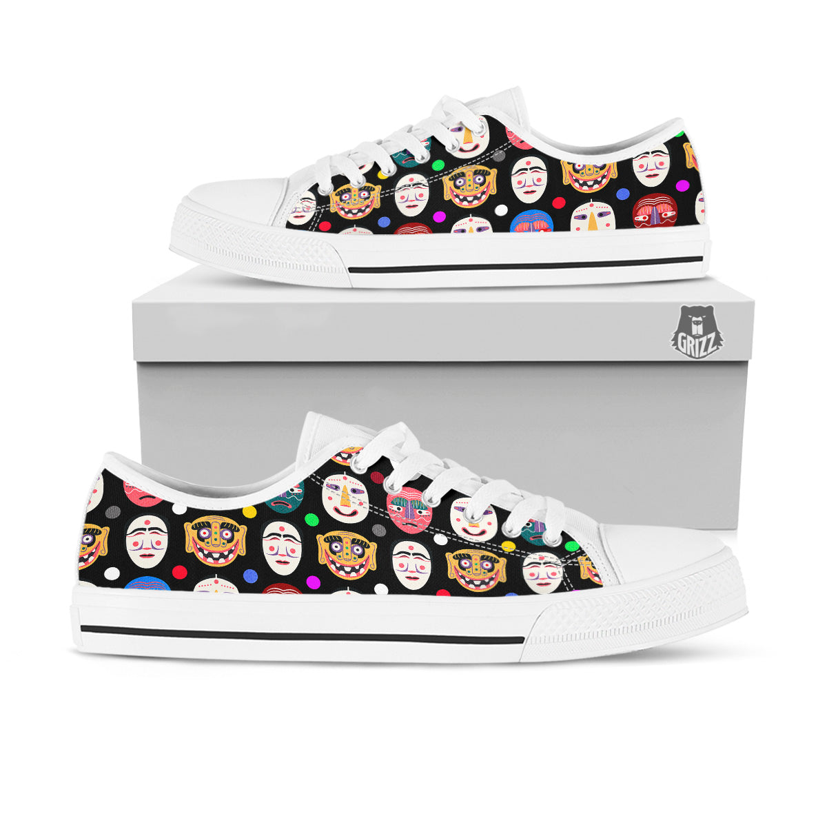 Traditional Korean Masks Print Pattern White Low Top Shoes-grizzshop