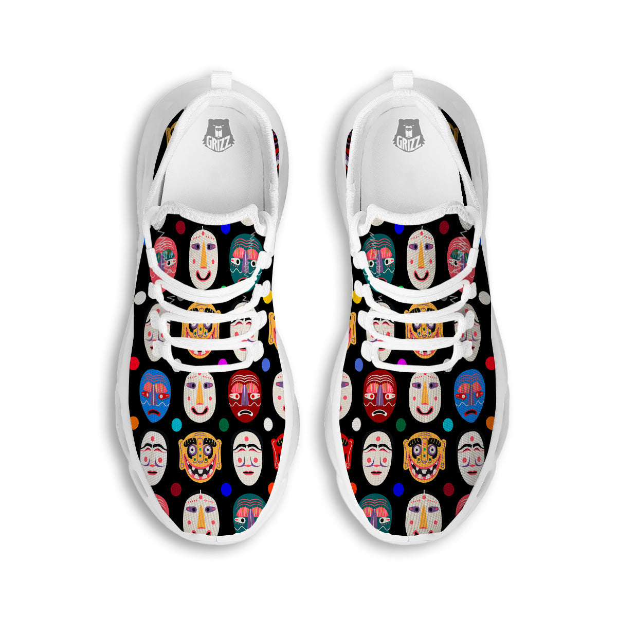 Traditional Korean Masks Print Pattern White Running Shoes-grizzshop