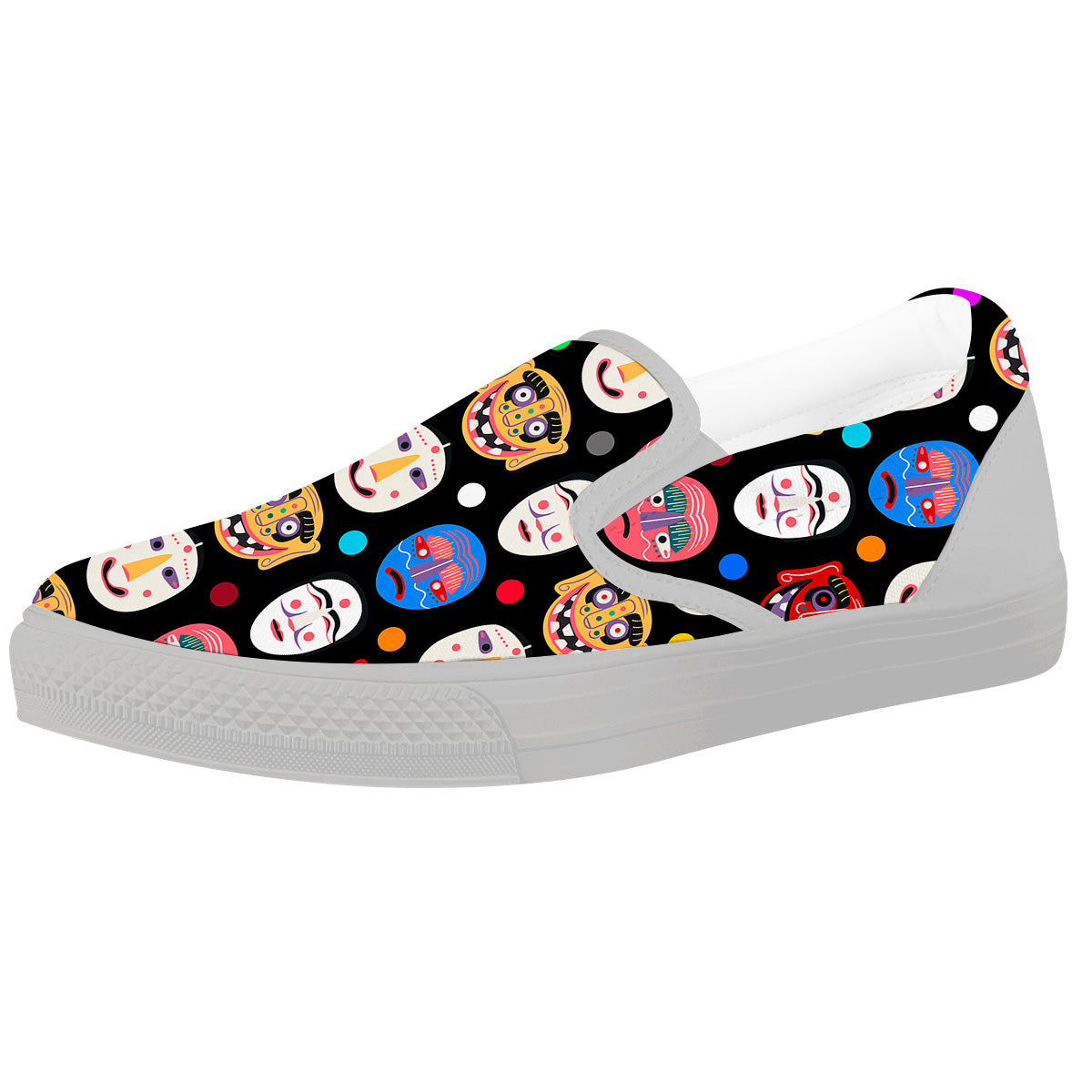 Traditional Korean Masks Print Pattern White Slip On Shoes-grizzshop