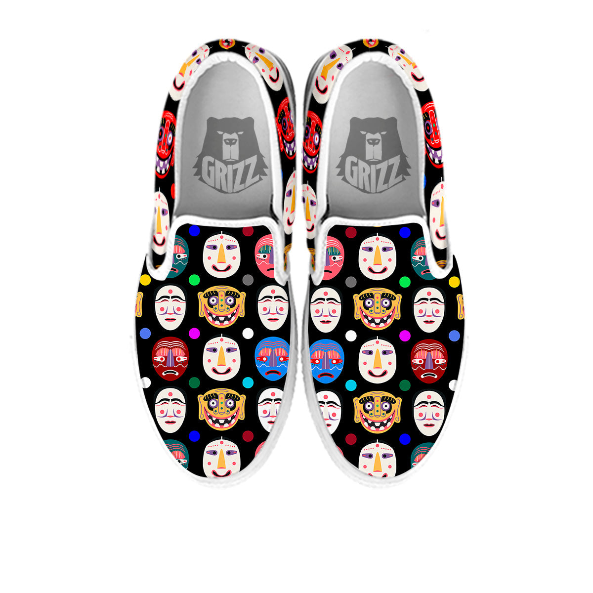 Traditional Korean Masks Print Pattern White Slip On Shoes-grizzshop