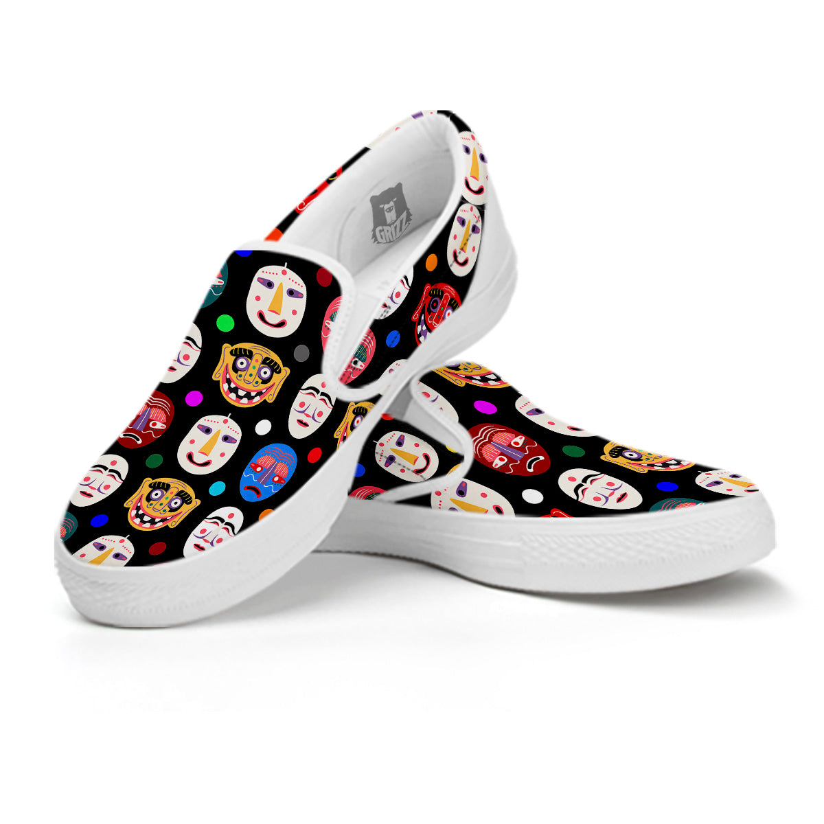 Traditional Korean Masks Print Pattern White Slip On Shoes-grizzshop