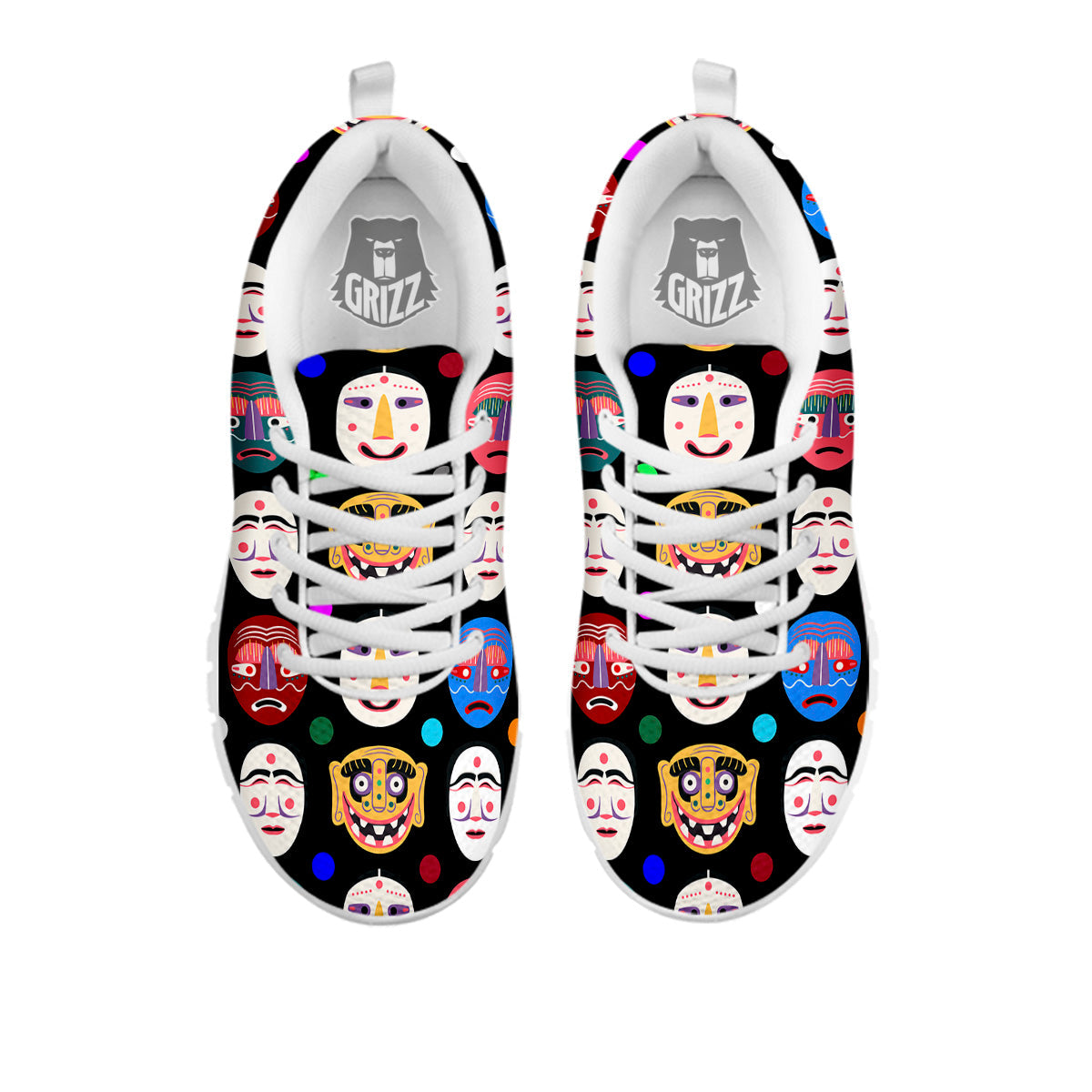 Traditional Korean Masks Print Pattern White Sneaker-grizzshop