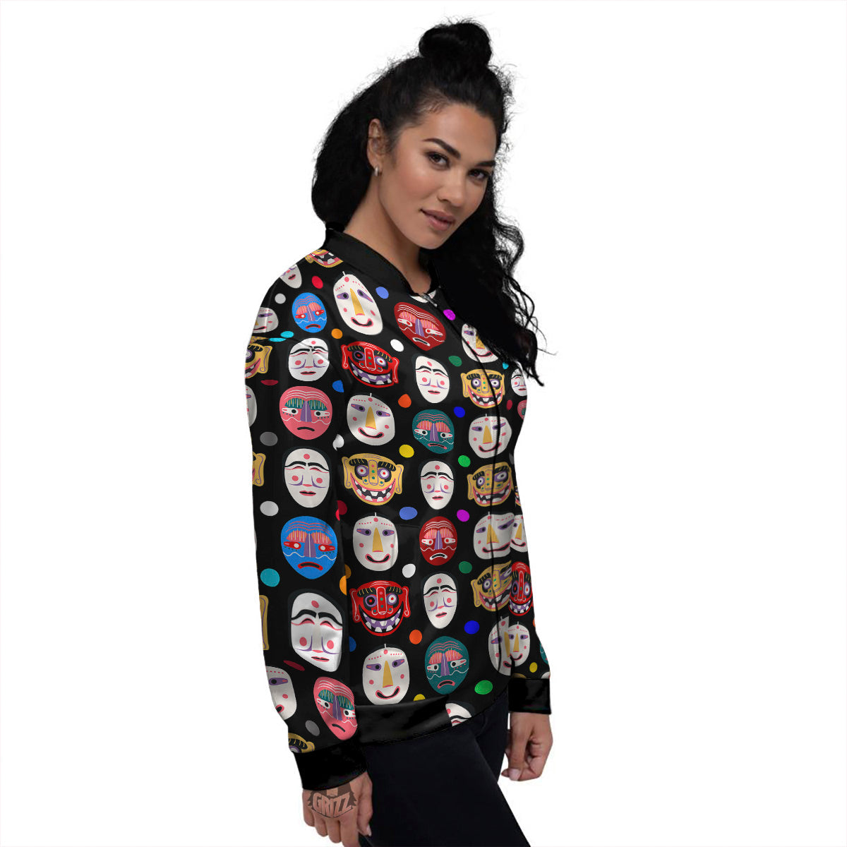 Traditional Korean Masks Print Pattern Women's Bomber Jacket-grizzshop