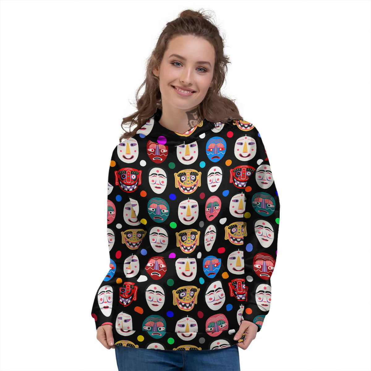 Traditional Korean Masks Print Pattern Women's Hoodie-grizzshop