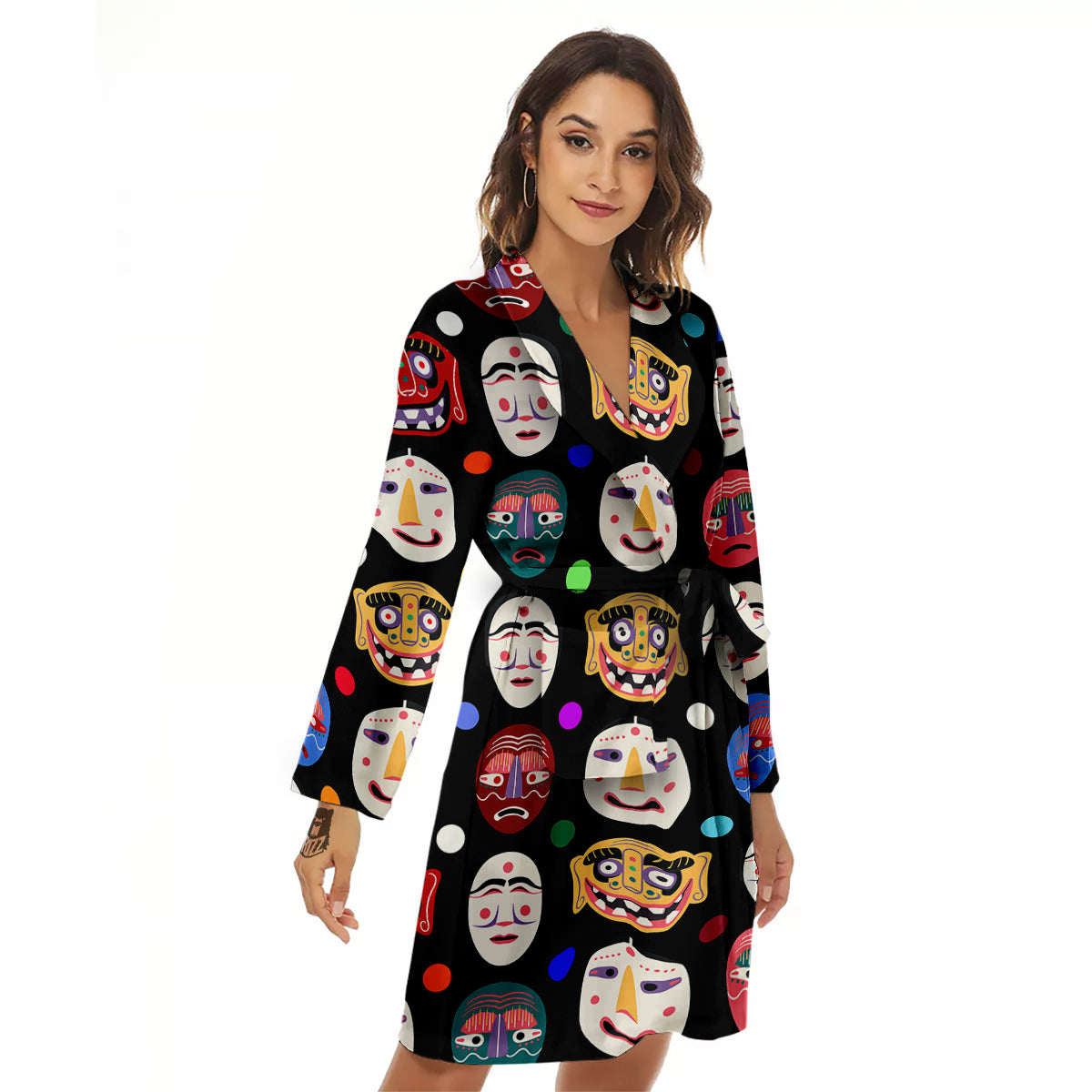 Traditional Korean Masks Print Pattern Women's Robe-grizzshop