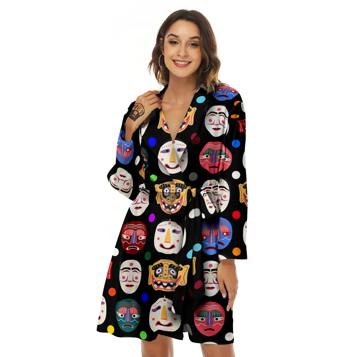 Traditional Korean Masks Print Pattern Women's Robe-grizzshop