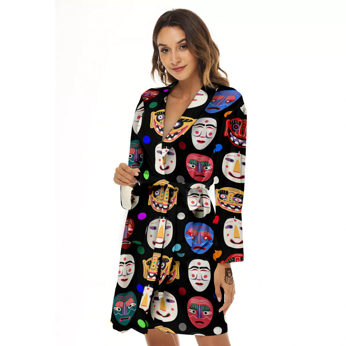 Traditional Korean Masks Print Pattern Women's Robe-grizzshop