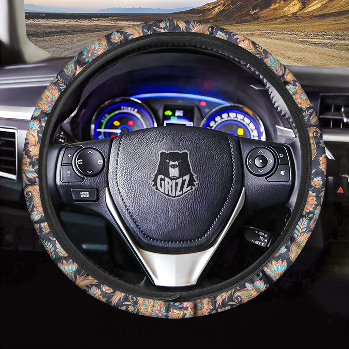 Traditional Oriental Paisley Print Pattern Car Steering Wheel Cover-grizzshop