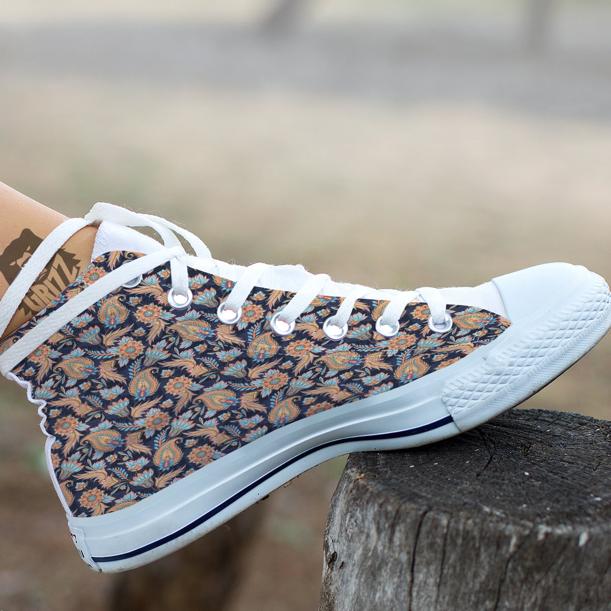 Traditional Oriental Paisley Print Pattern White High Top Shoes-grizzshop