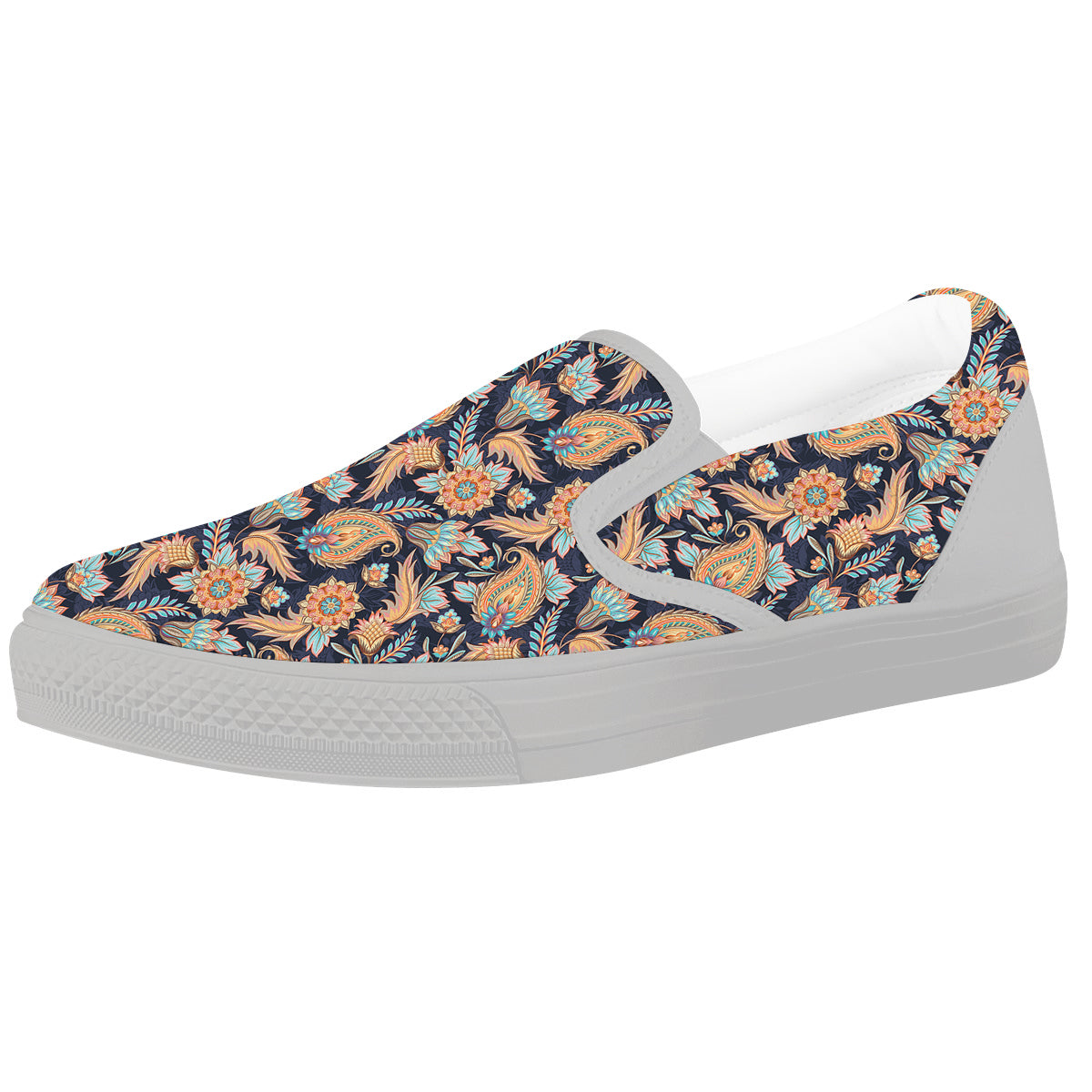 Traditional Oriental Paisley Print Pattern White Slip On Shoes-grizzshop