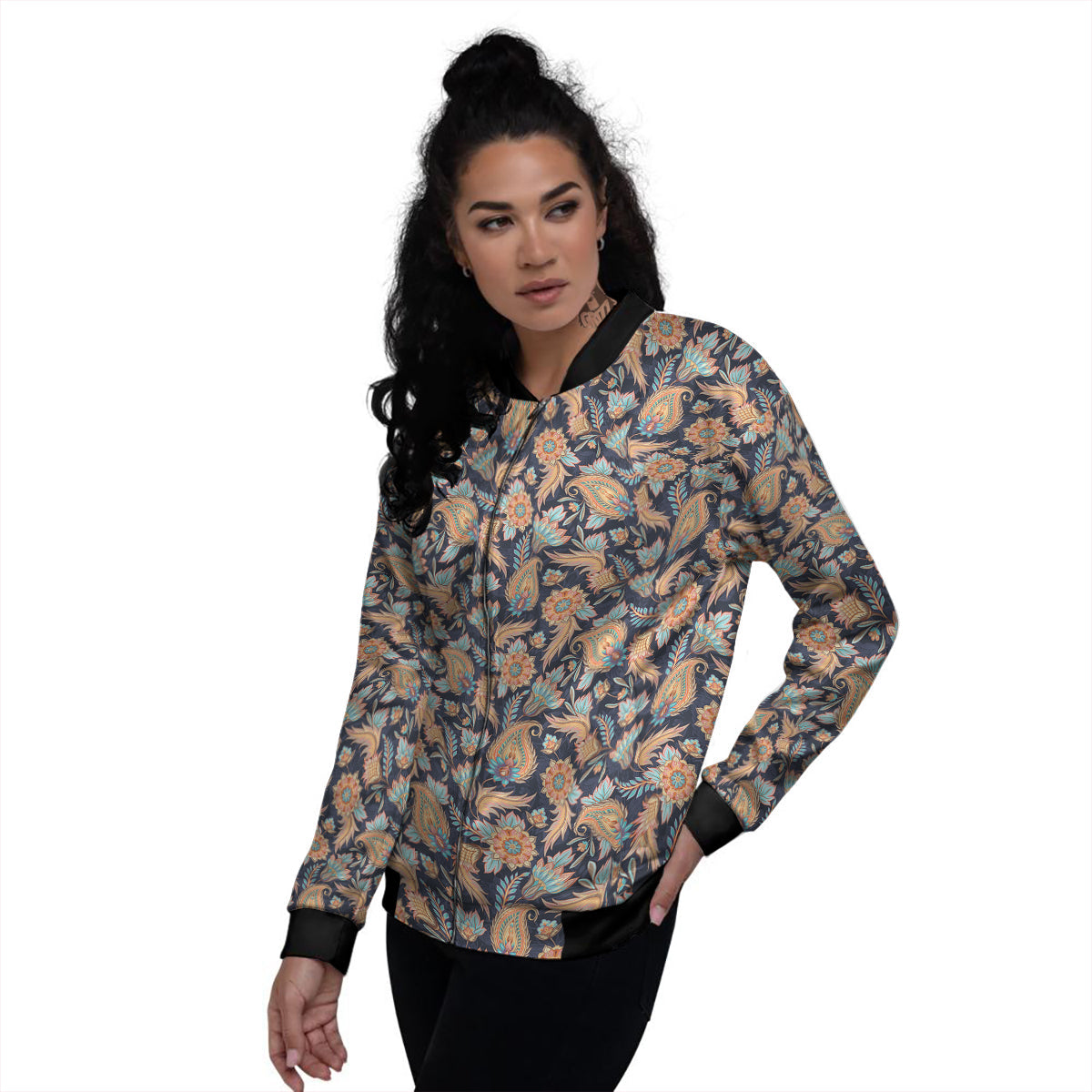 Traditional Oriental Paisley Print Pattern Women's Bomber Jacket-grizzshop