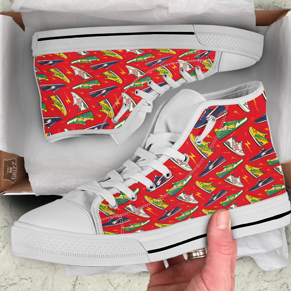 Trainer Sneakers Shoes Print Pattern White High Top Shoes-grizzshop