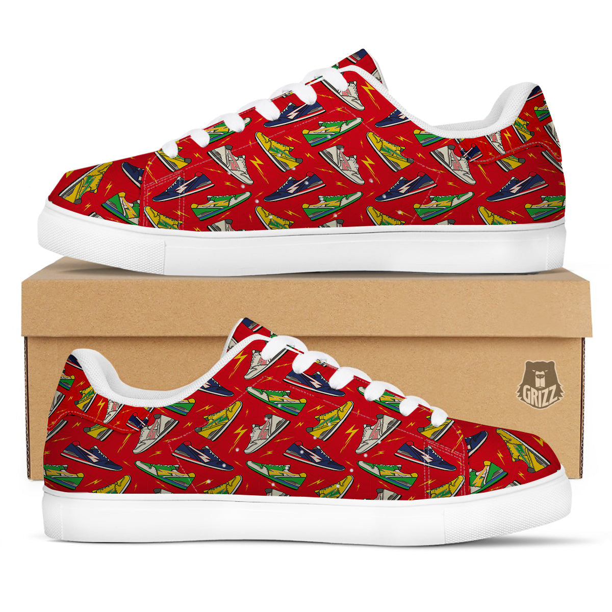 Trainer Sneakers Shoes Print Pattern White Low Top Sneakers-grizzshop