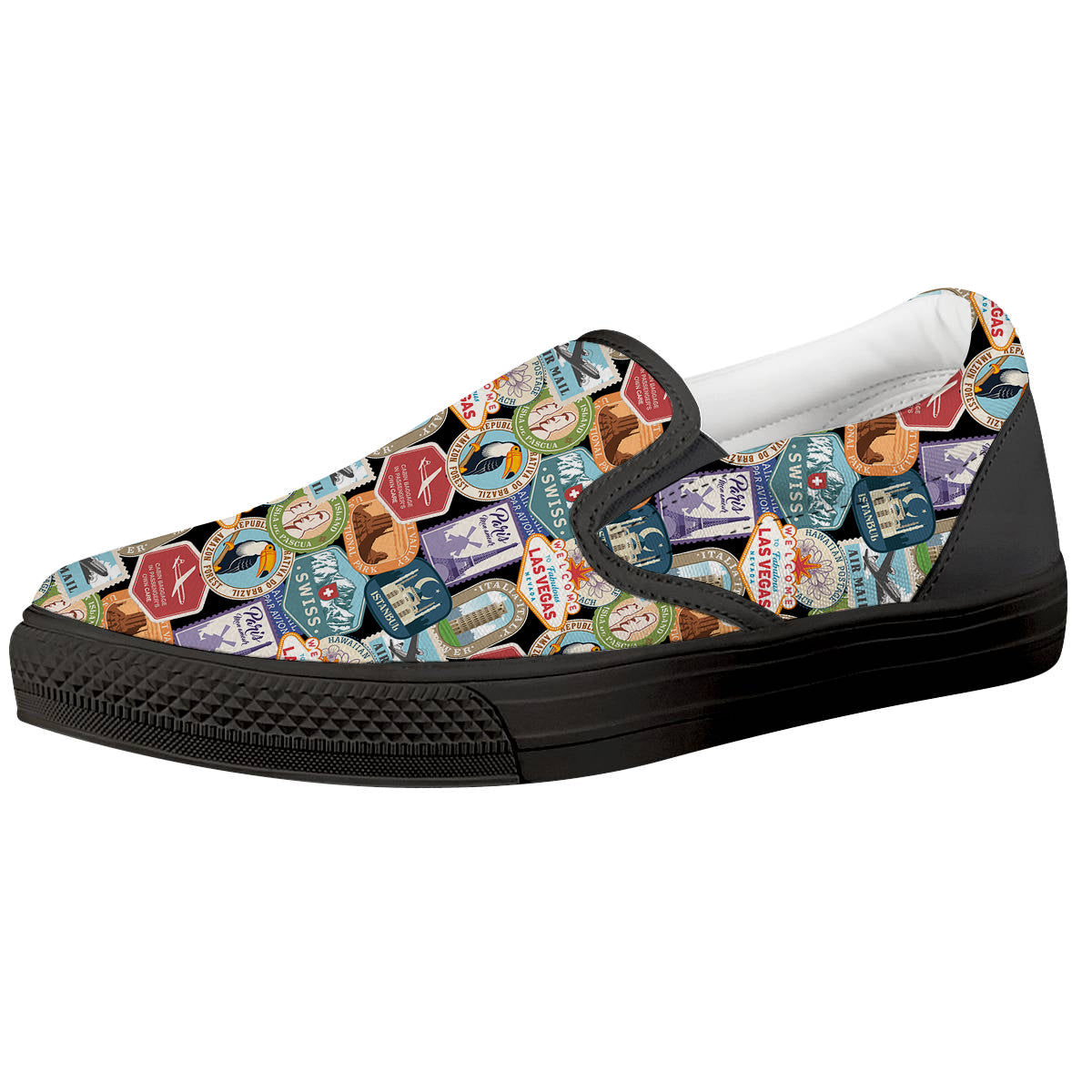 Travel Destinations Print Pattern Black Slip On Shoes-grizzshop