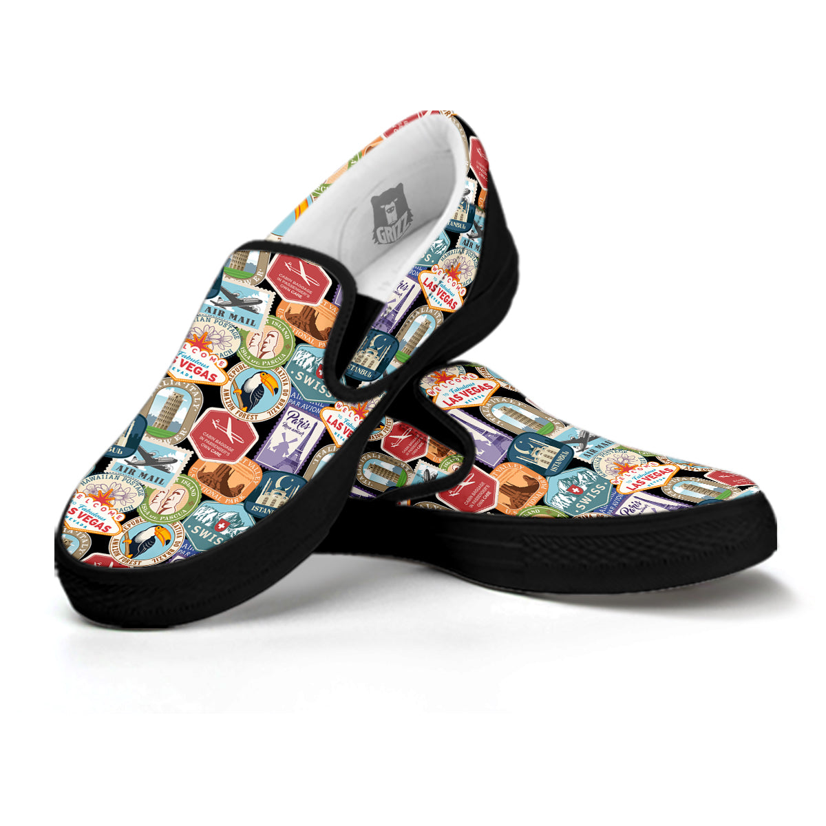 Travel Destinations Print Pattern Black Slip On Shoes-grizzshop