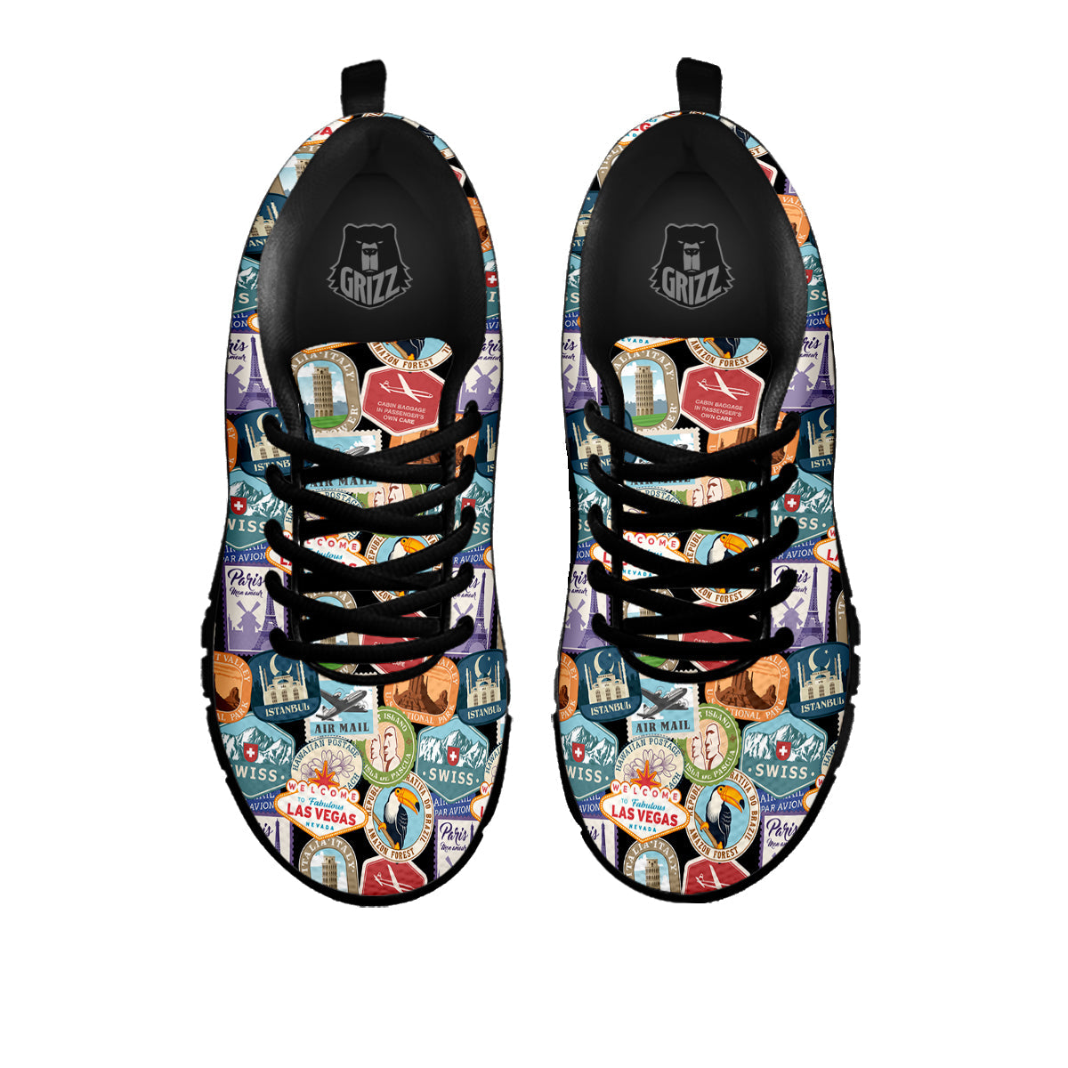 Travel Destinations Print Pattern Black Sneaker-grizzshop