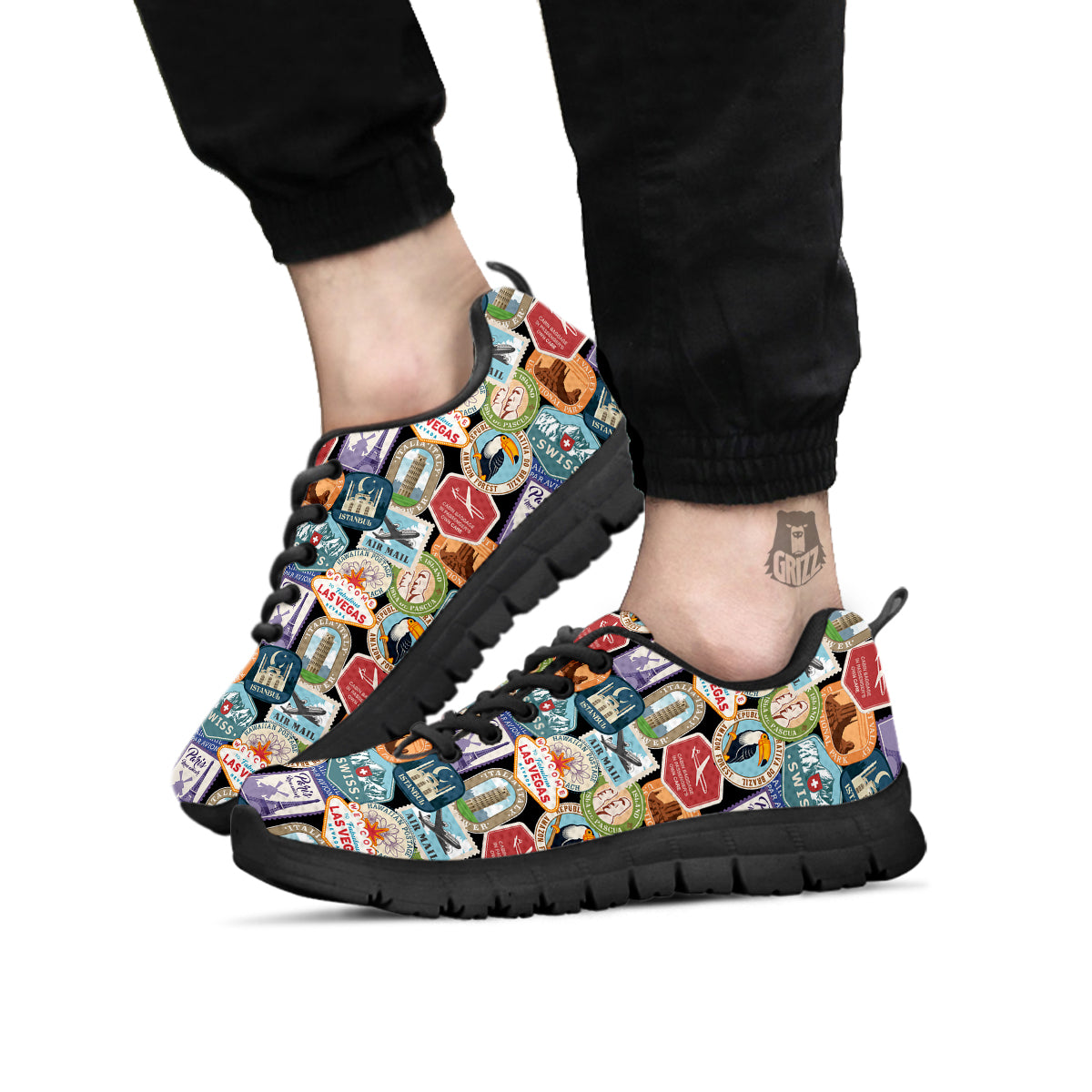 Travel Destinations Print Pattern Black Sneaker-grizzshop
