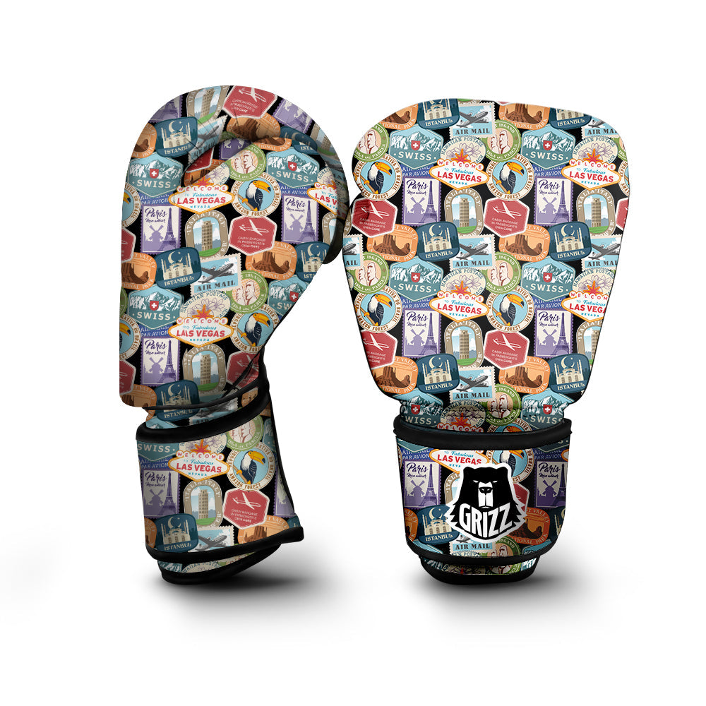 Travel Destinations Print Pattern Boxing Gloves-grizzshop