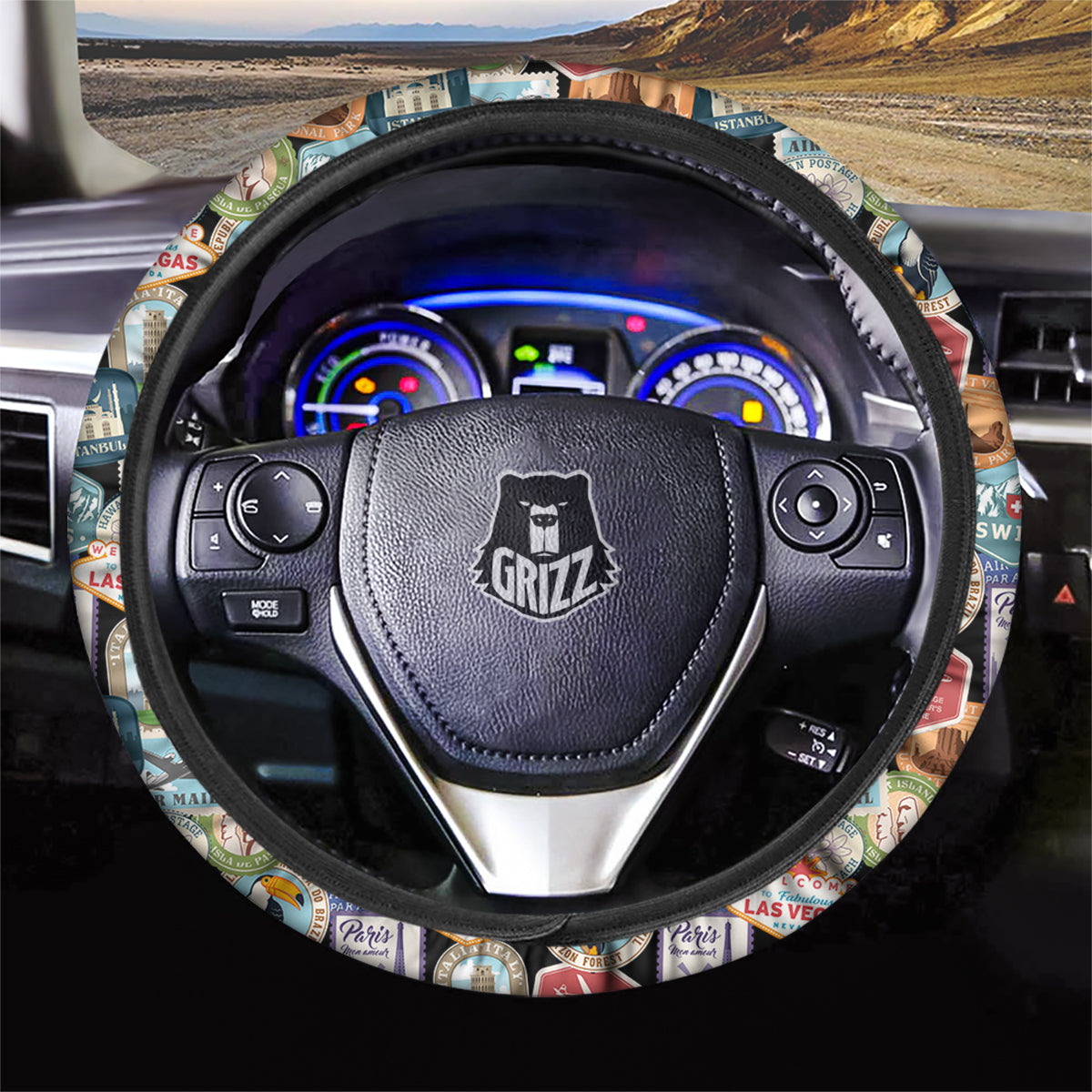 Travel Destinations Print Pattern Car Steering Wheel Cover-grizzshop