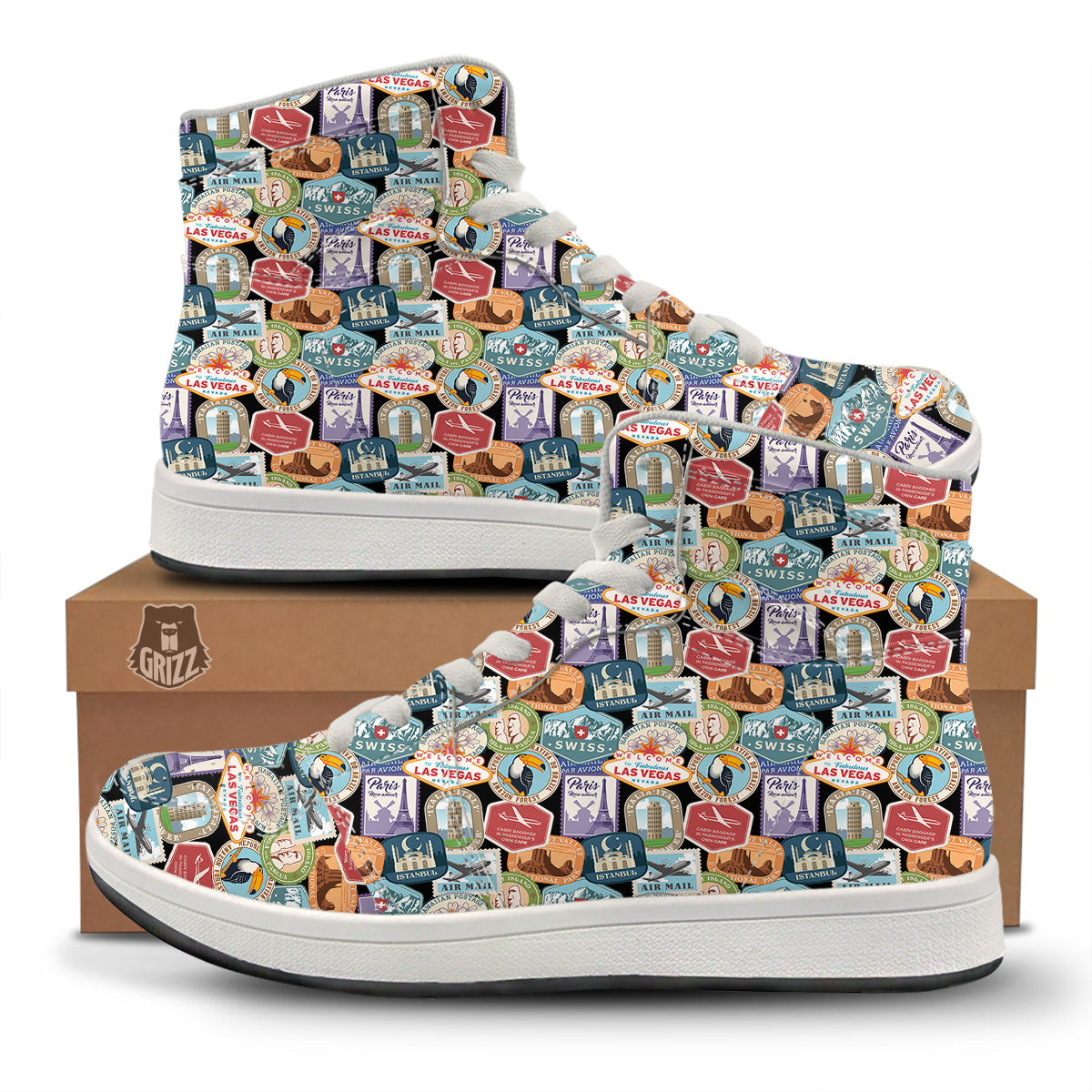 Travel Destinations Print Pattern High Top Sneakers-grizzshop
