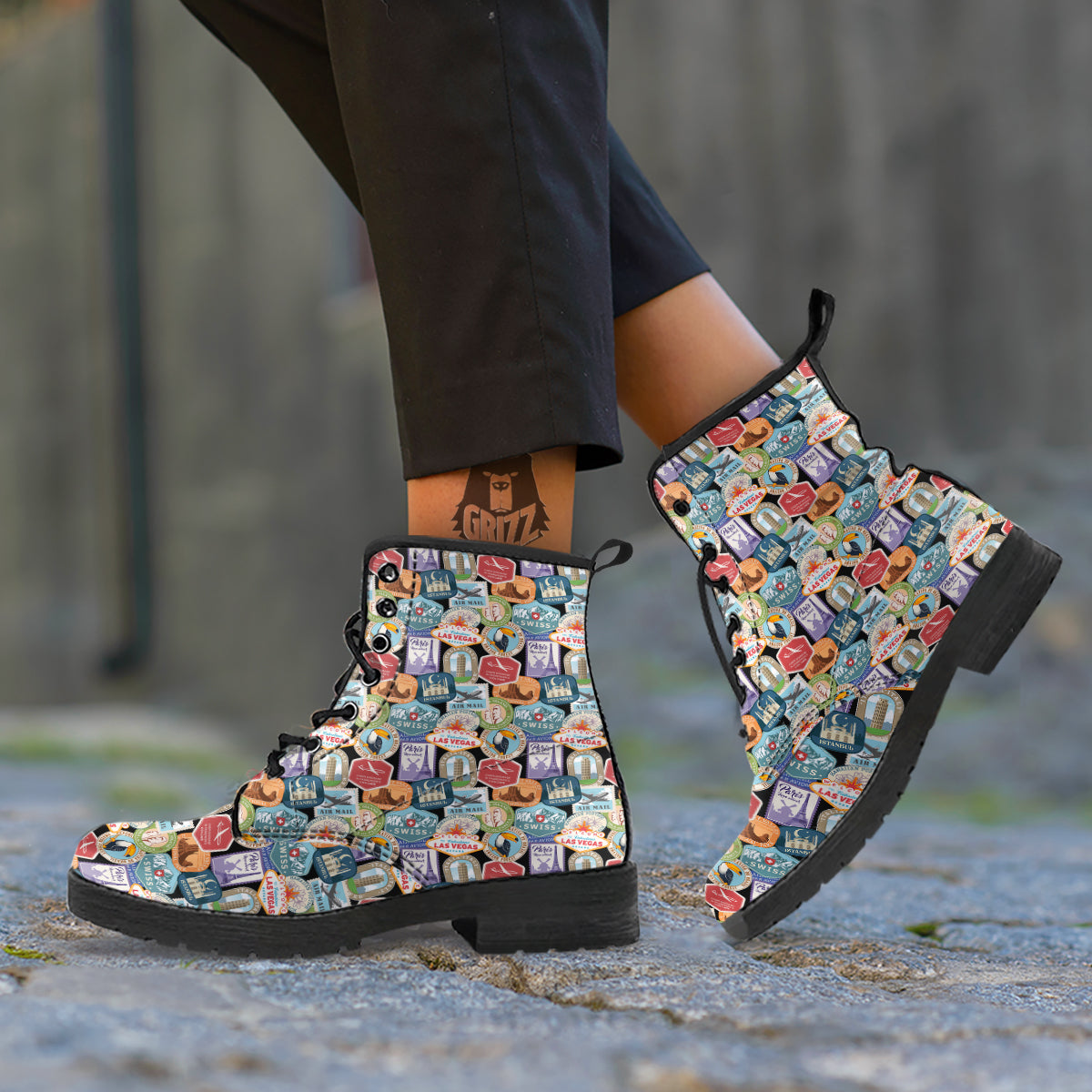 Travel Destinations Print Pattern Leather Boots-grizzshop