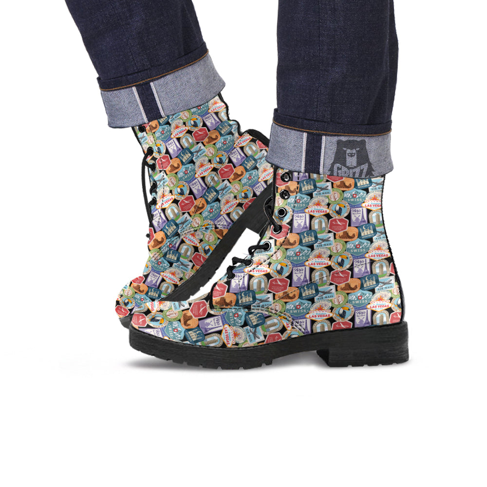 Travel Destinations Print Pattern Leather Boots-grizzshop