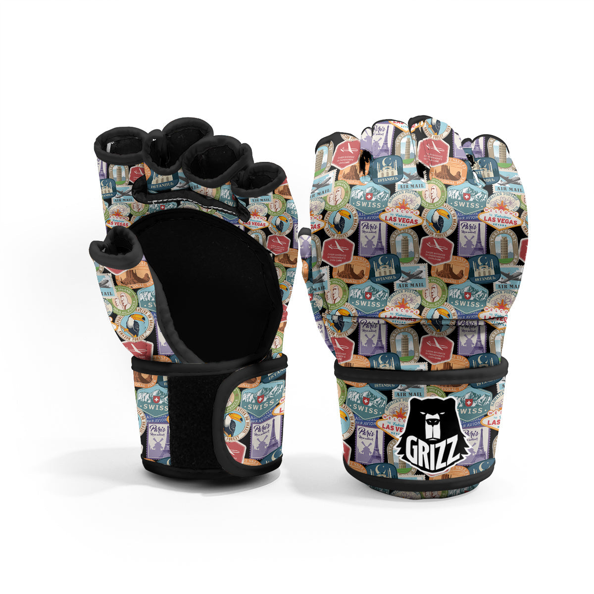 Travel Destinations Print Pattern MMA Gloves-grizzshop