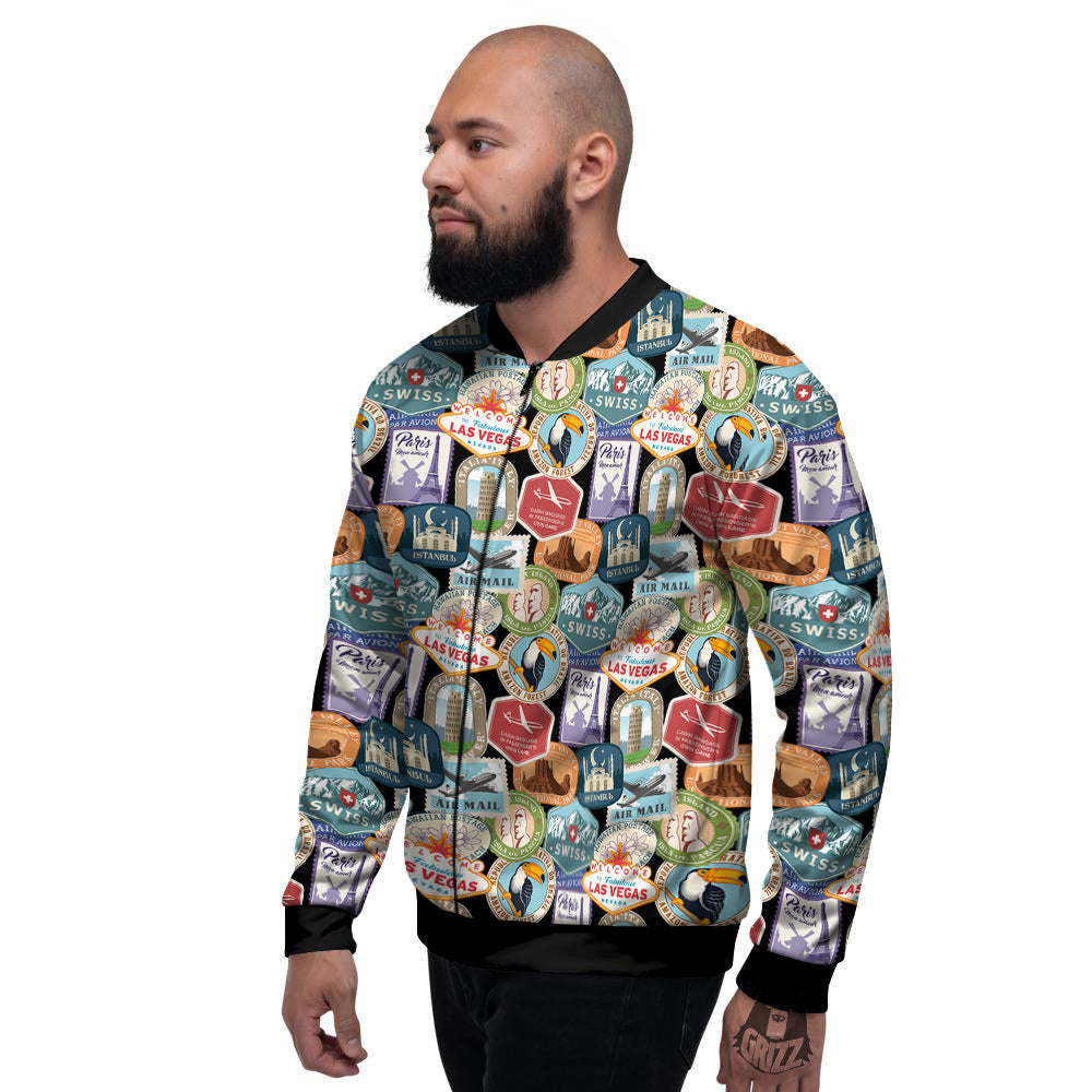 Travel Destinations Print Pattern Men's Bomber Jacket-grizzshop