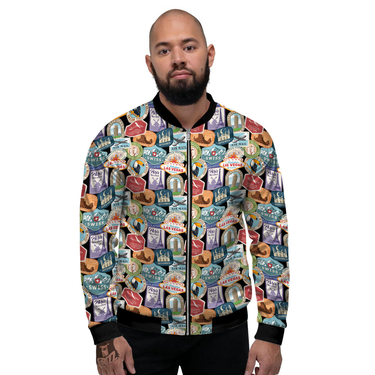 Travel Destinations Print Pattern Men's Bomber Jacket-grizzshop