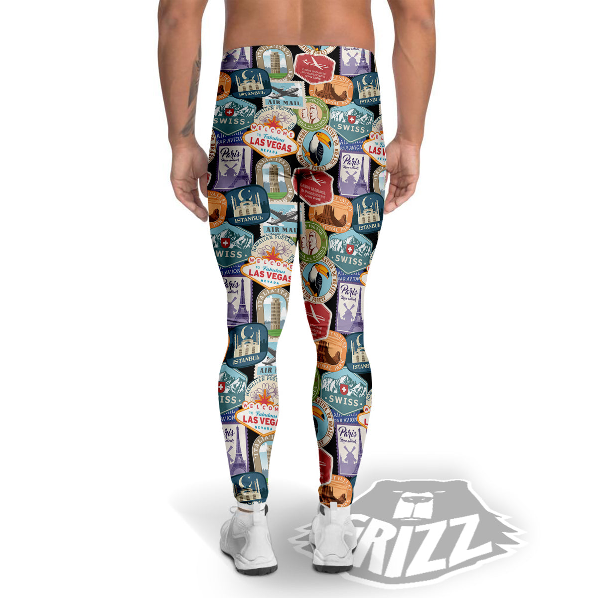 Travel Destinations Print Pattern Men's Leggings-grizzshop