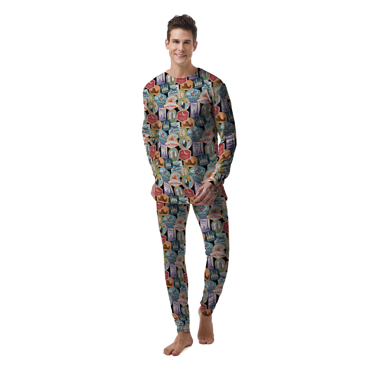 Travel Destinations Print Pattern Men's Pajamas-grizzshop