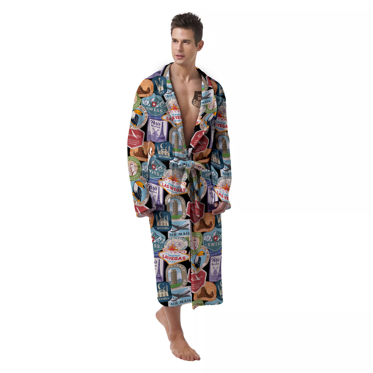 Travel Destinations Print Pattern Men's Robe-grizzshop