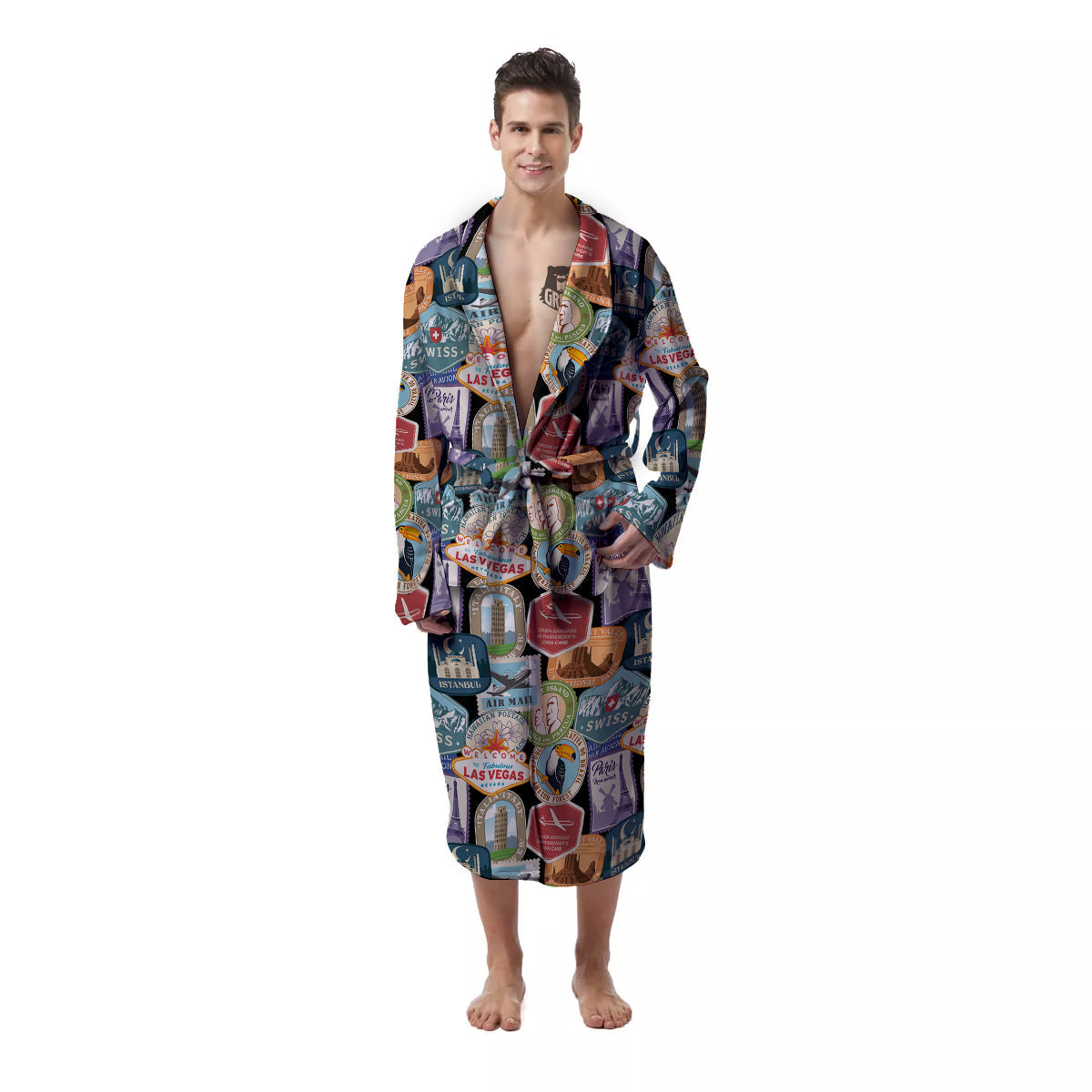 Travel Destinations Print Pattern Men's Robe-grizzshop
