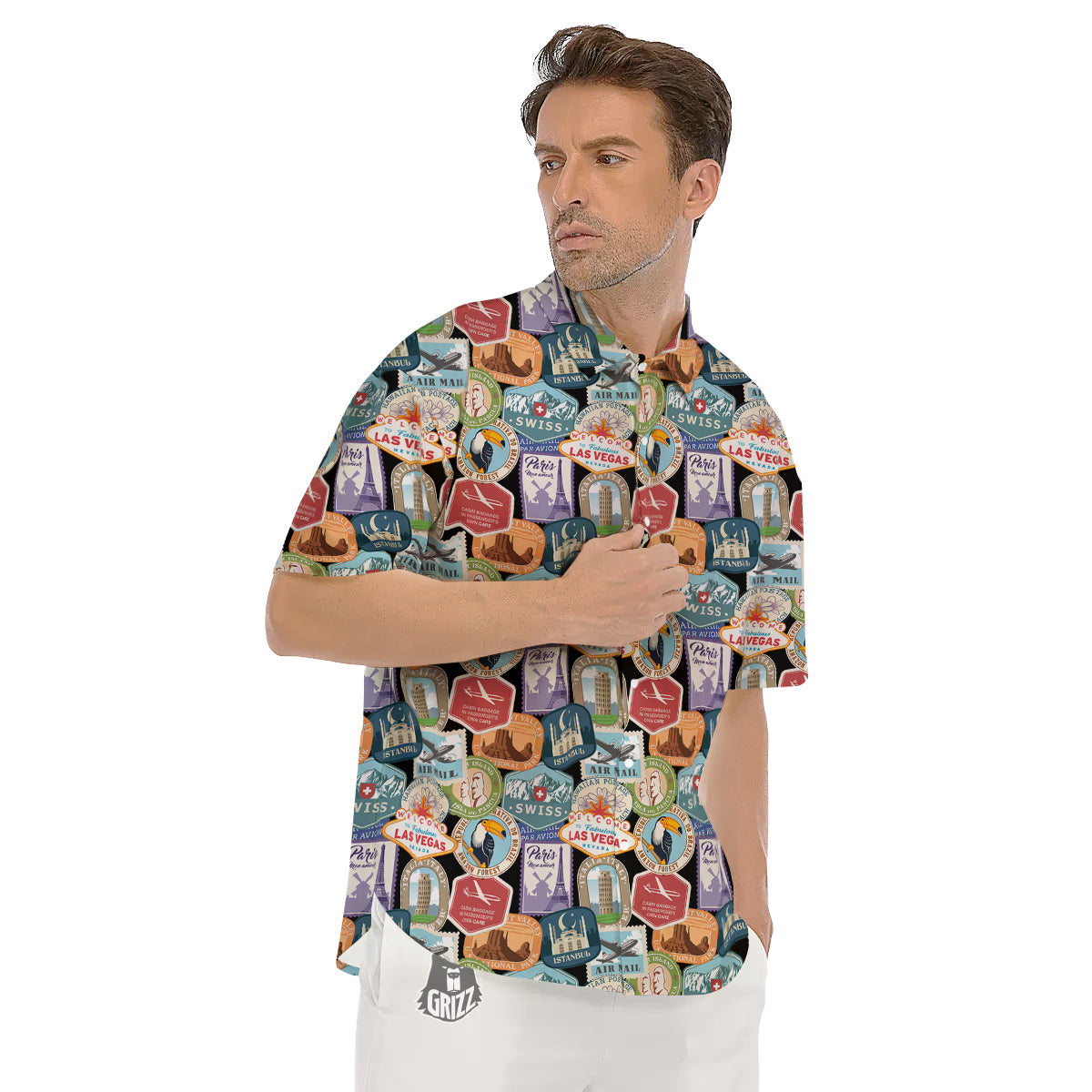 Travel Destinations Print Pattern Men's Short Sleeve Shirts-grizzshop
