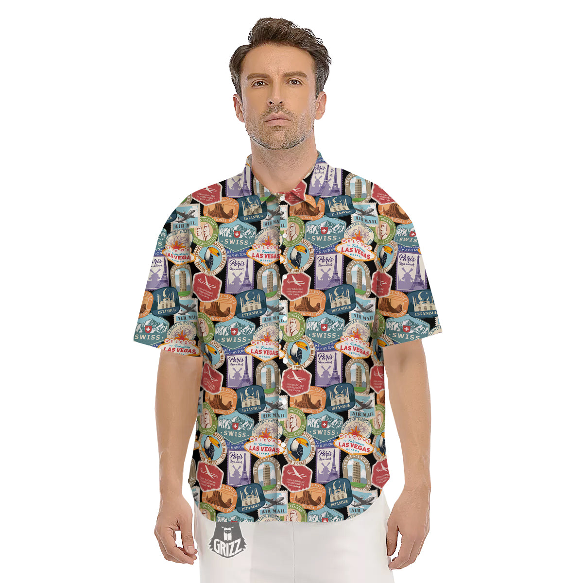 Travel Destinations Print Pattern Men's Short Sleeve Shirts-grizzshop