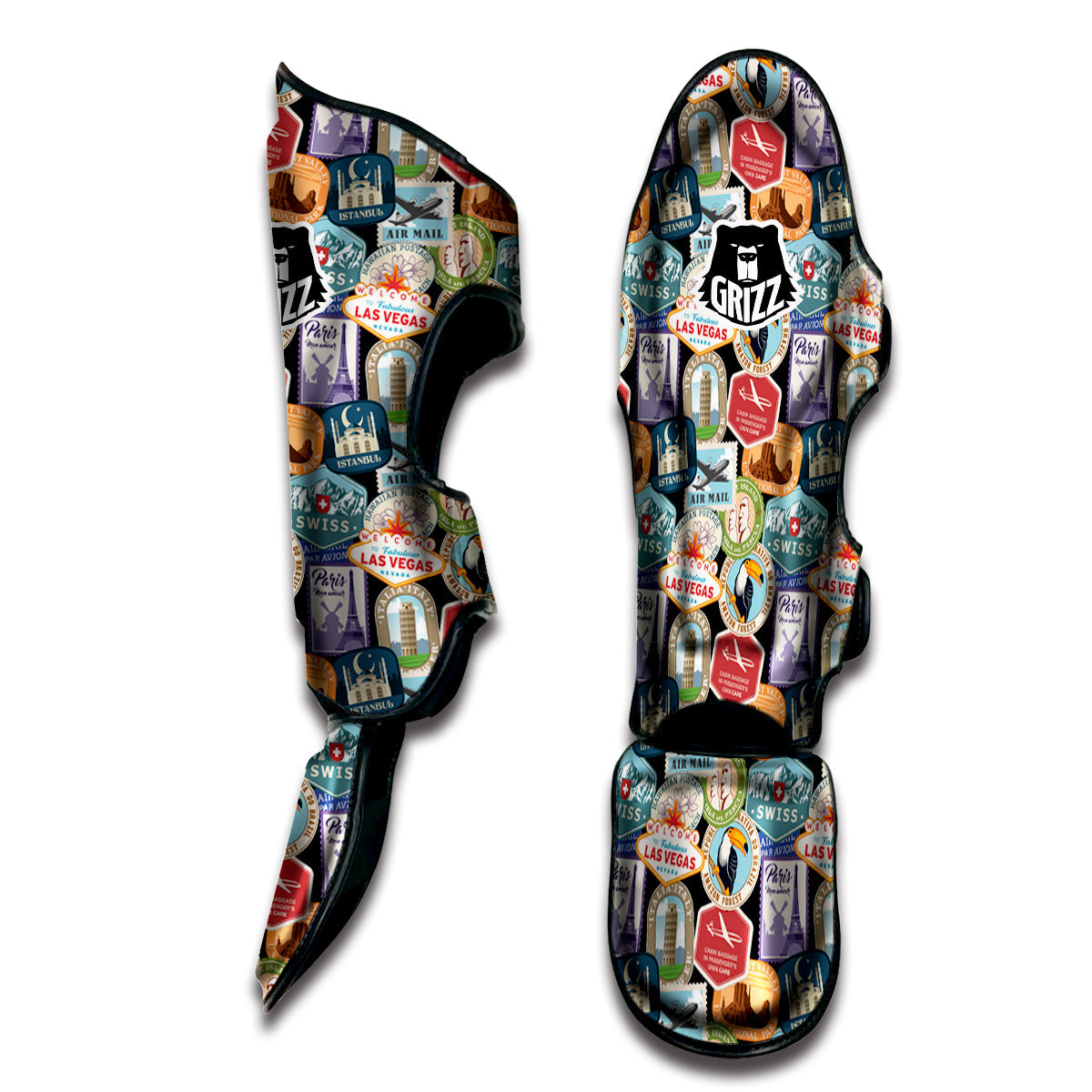 Travel Destinations Print Pattern Muay Thai Shin Guards-grizzshop