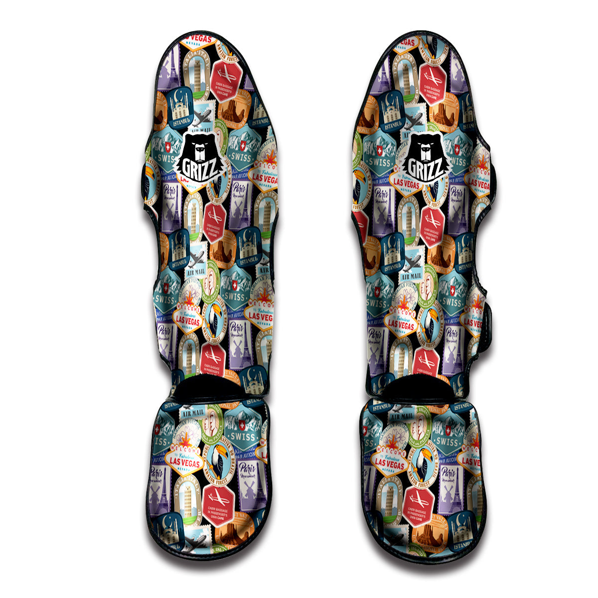 Travel Destinations Print Pattern Muay Thai Shin Guards-grizzshop